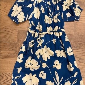 Elegant Floral Blue and Cream Dress